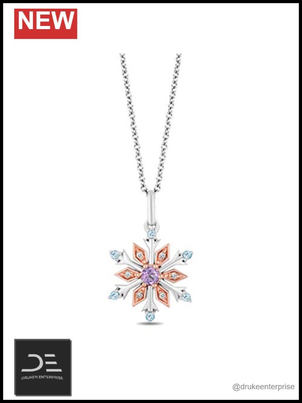 Disney Elsa Snowflake Pendant Necklace 14K Rose Gold over Sterling Silver